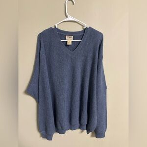 L.L.Bean Sweater Mens Size XL Blue Alpaca Wool V Neck Long Sleeve Vintage
